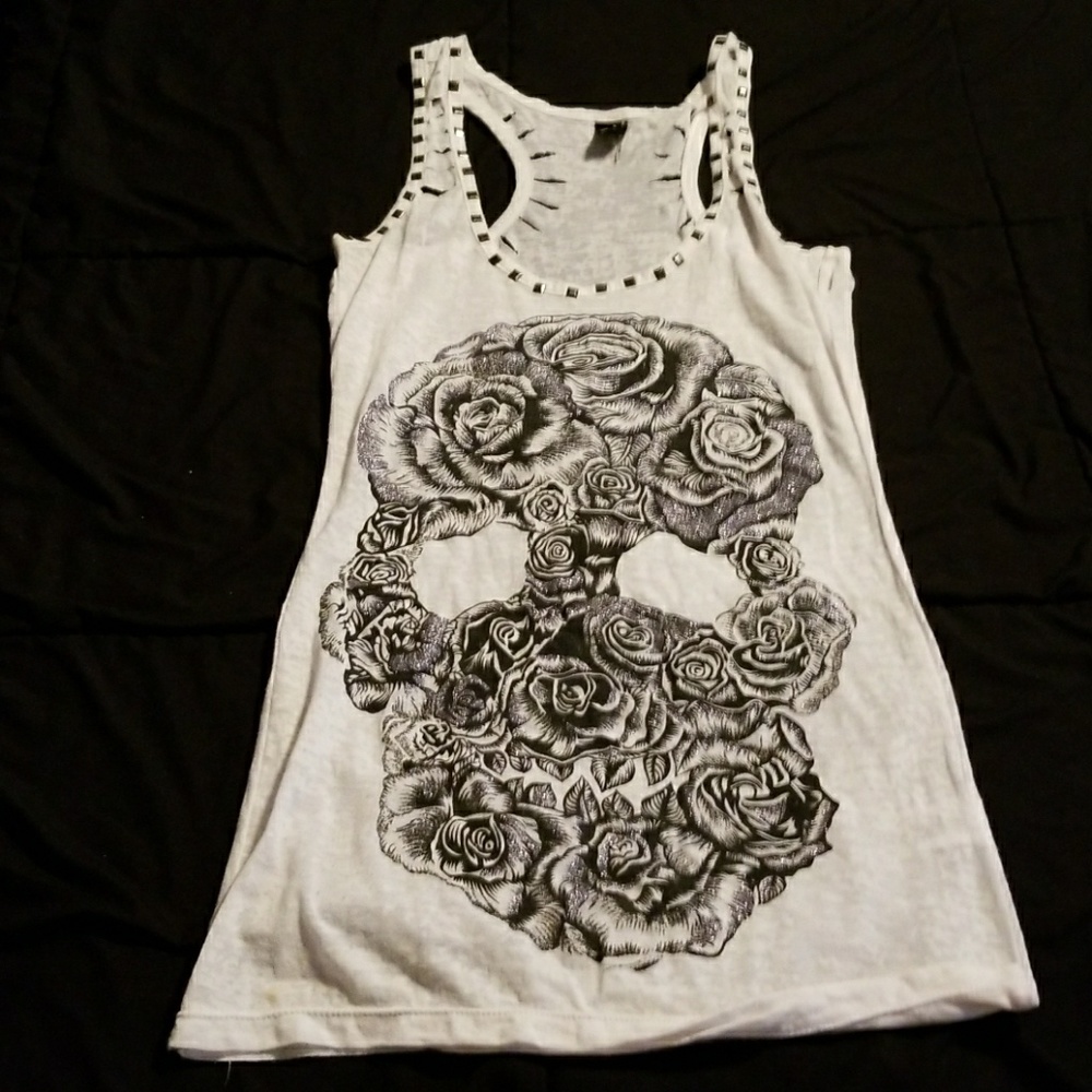 Sheer skull rose tank top